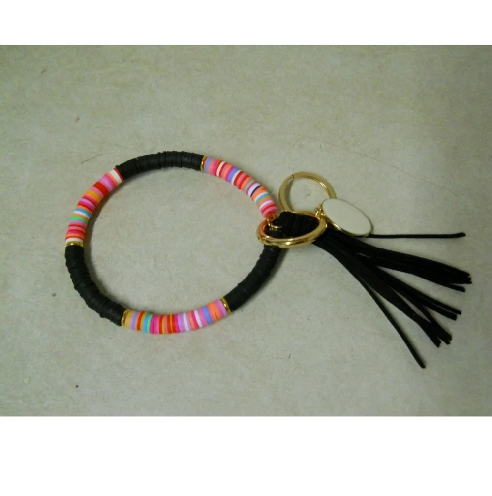 Colorful Beaded Black & Multicolor Wristlet Keychain